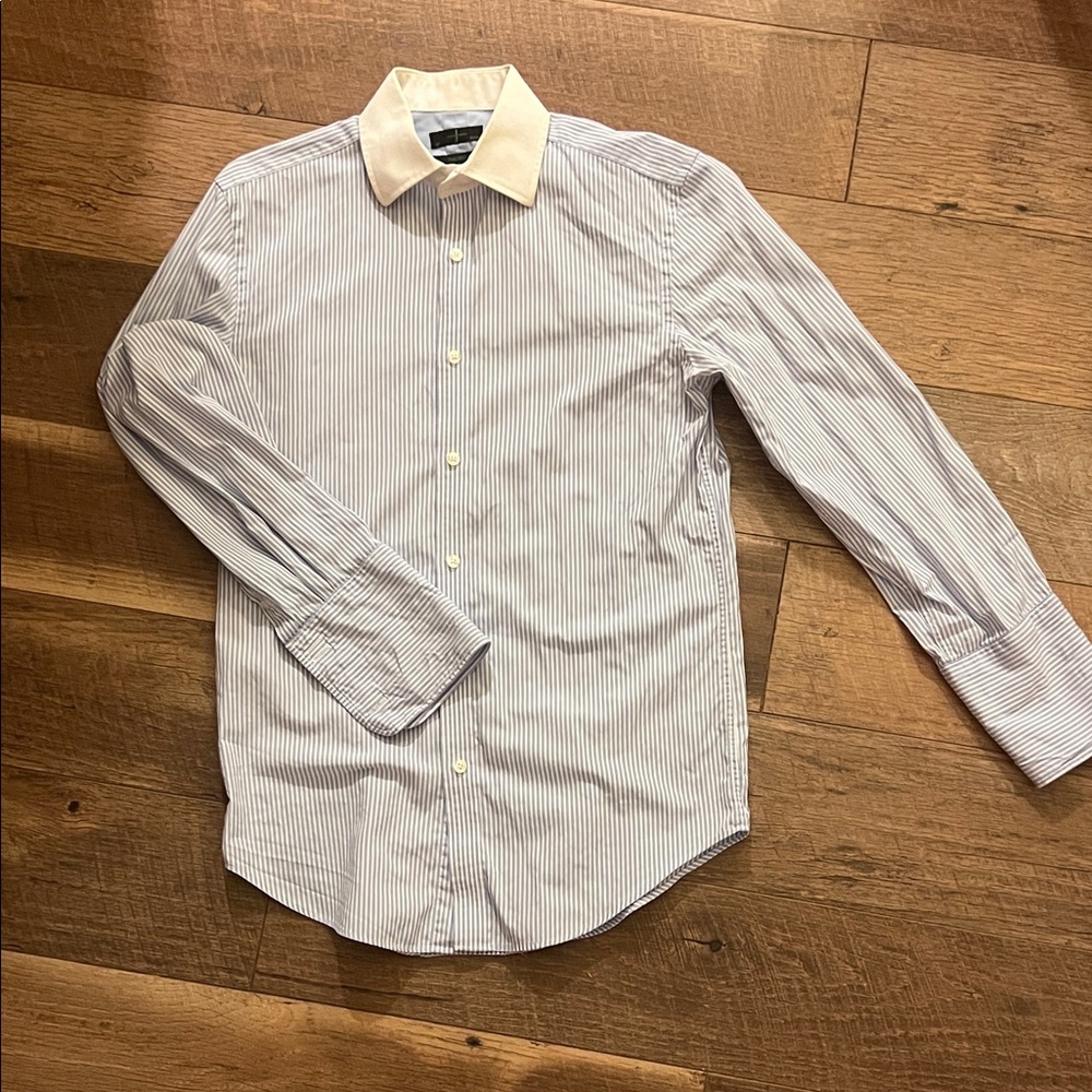Men's Striped Dress Shirt with White Collar
